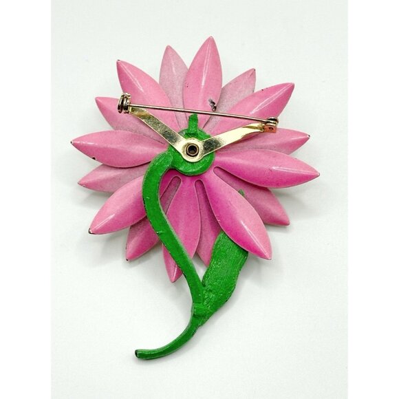 Vintage Enameled Flower With Blue Stamens Pin Brooch - Picture 2 of 2